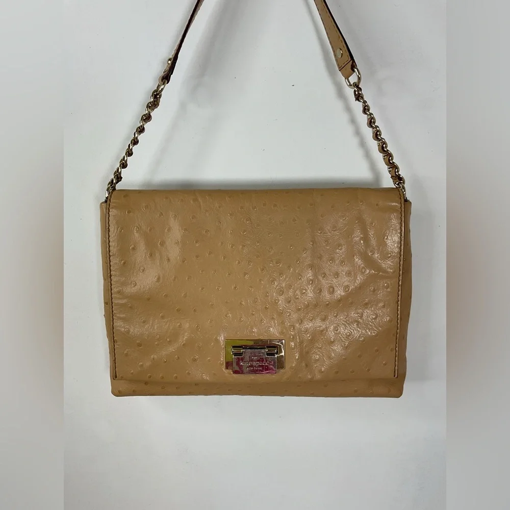 Kate Spade Tan Ostrich Embossed Leather Shoulder Bag